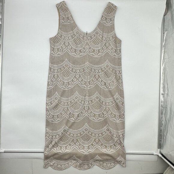 Damianou Size Large Beige Silver Metallic Sleeveless Great Gatsby Flapper Dress - Picture 5 of 9
